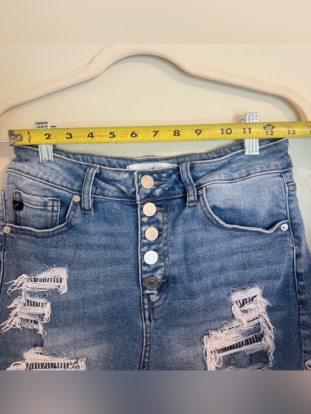 KanCan Distressed Button-Fly Denim Shorts - Blue - Picture 7 of 9